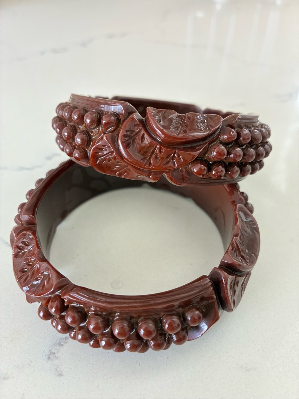 Vintage Bakelite Deeply Carved Chocolate Brown Bangle Bracelets Rare Collectible